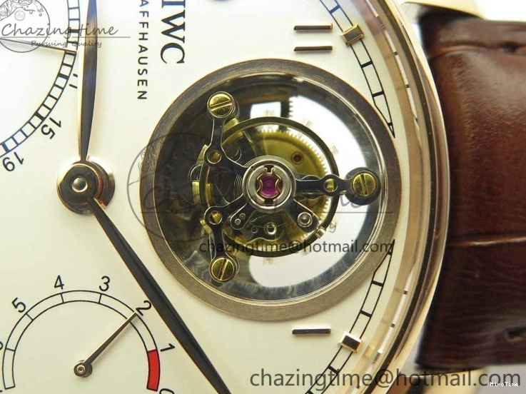 MIROTIME 1222 Portuguese Tourbillon IW504602 RG ZF Best Edition White Dial on Brown Leather Strap Stretchable 7178